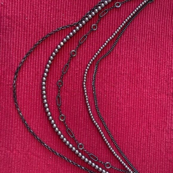 Vintage chain and faux pearl 5 strand necklace with matching earrings EVC - Picture 2 of 8